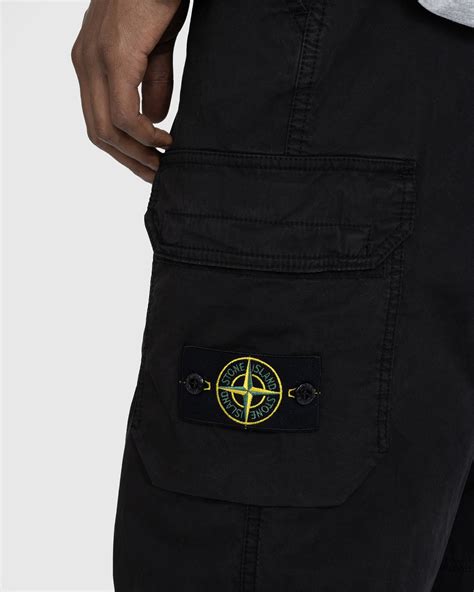 Cargo Pants Black Stretch Cotton Gabardine .